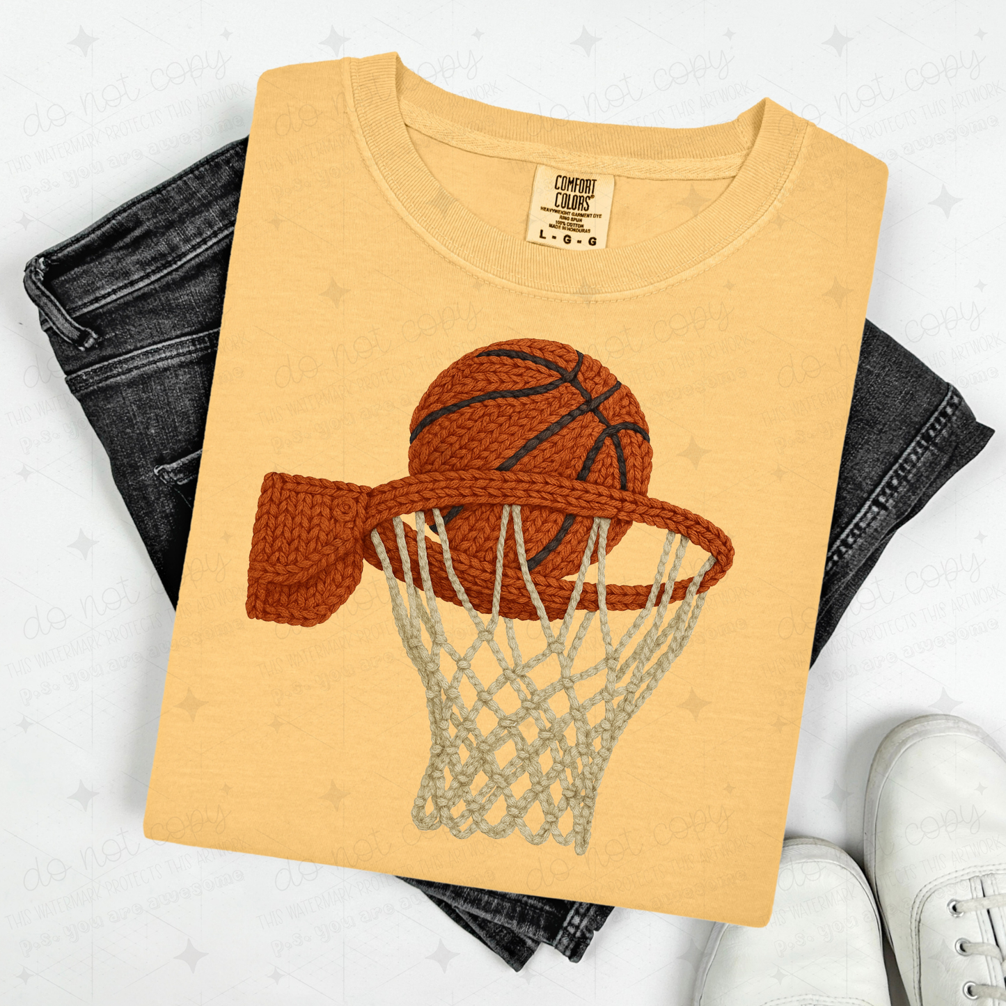 BASKETBALL AND HOOP - FAUX YARN - DTF TRANSFER