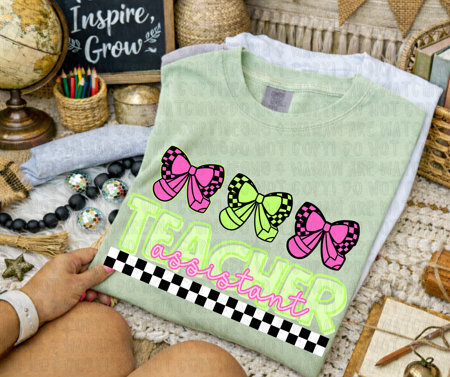 TEACHER ASSISTANT GREEN PINK - DTF TRANSFER