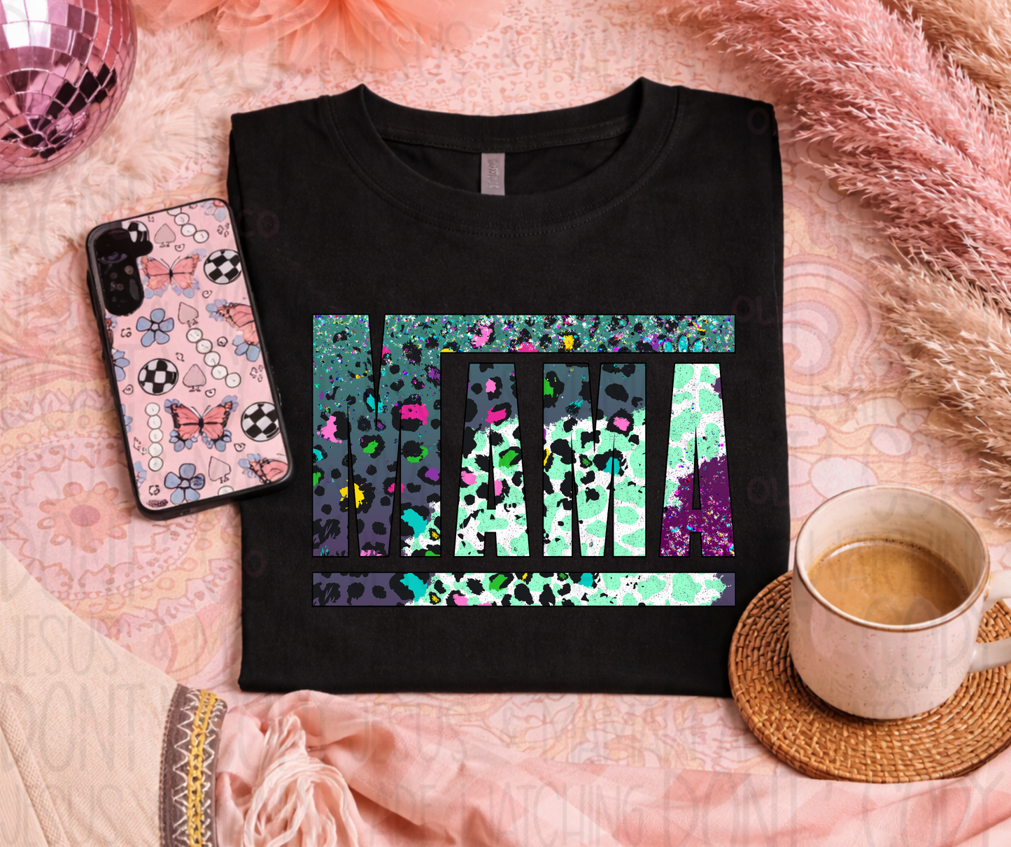 MAMA TEAL LEOPARD CHECKER - DTF TRANSFER