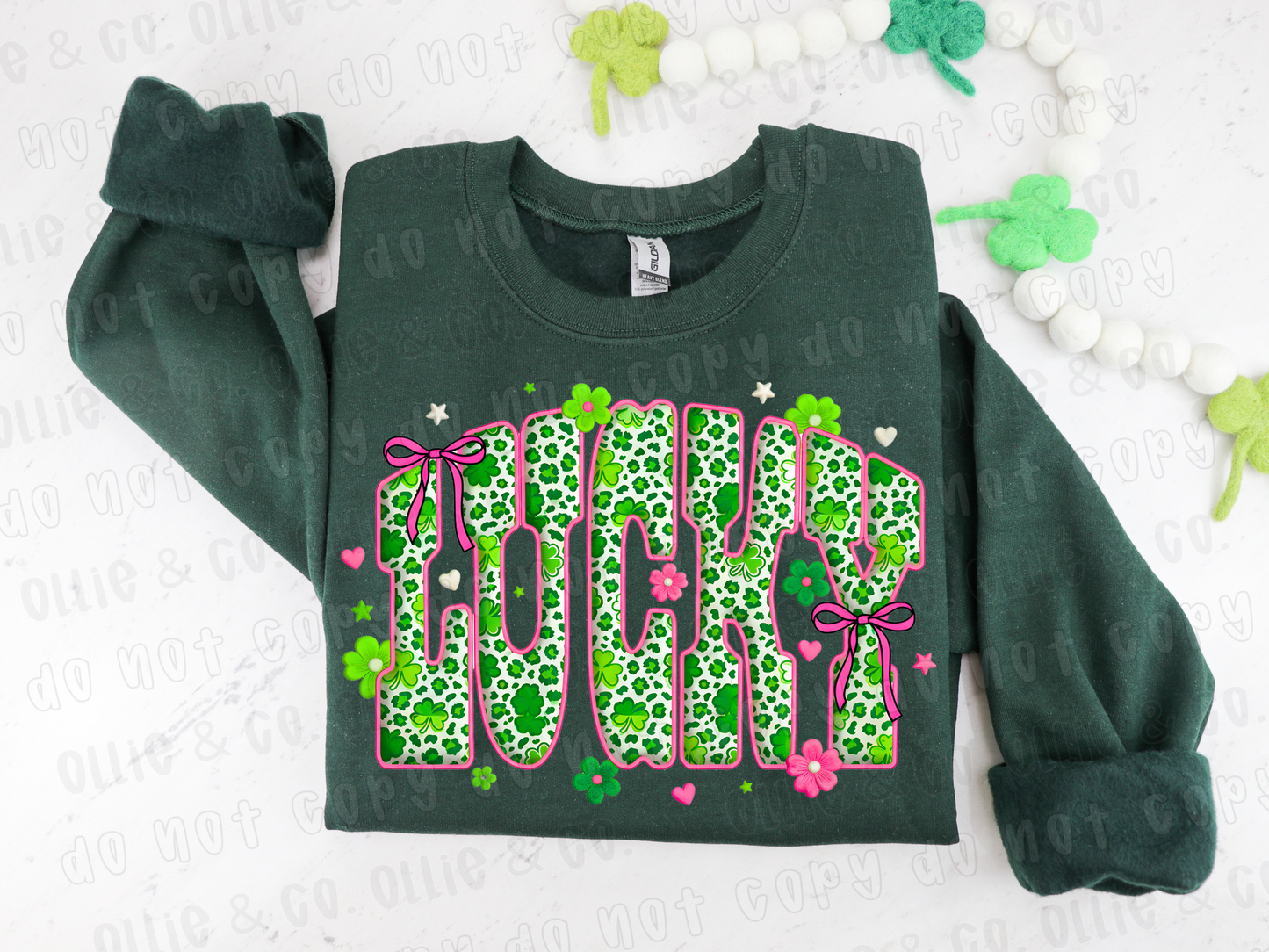 LUCKY PINK AND GREEN SHAMROCK - DTF TRANSFER