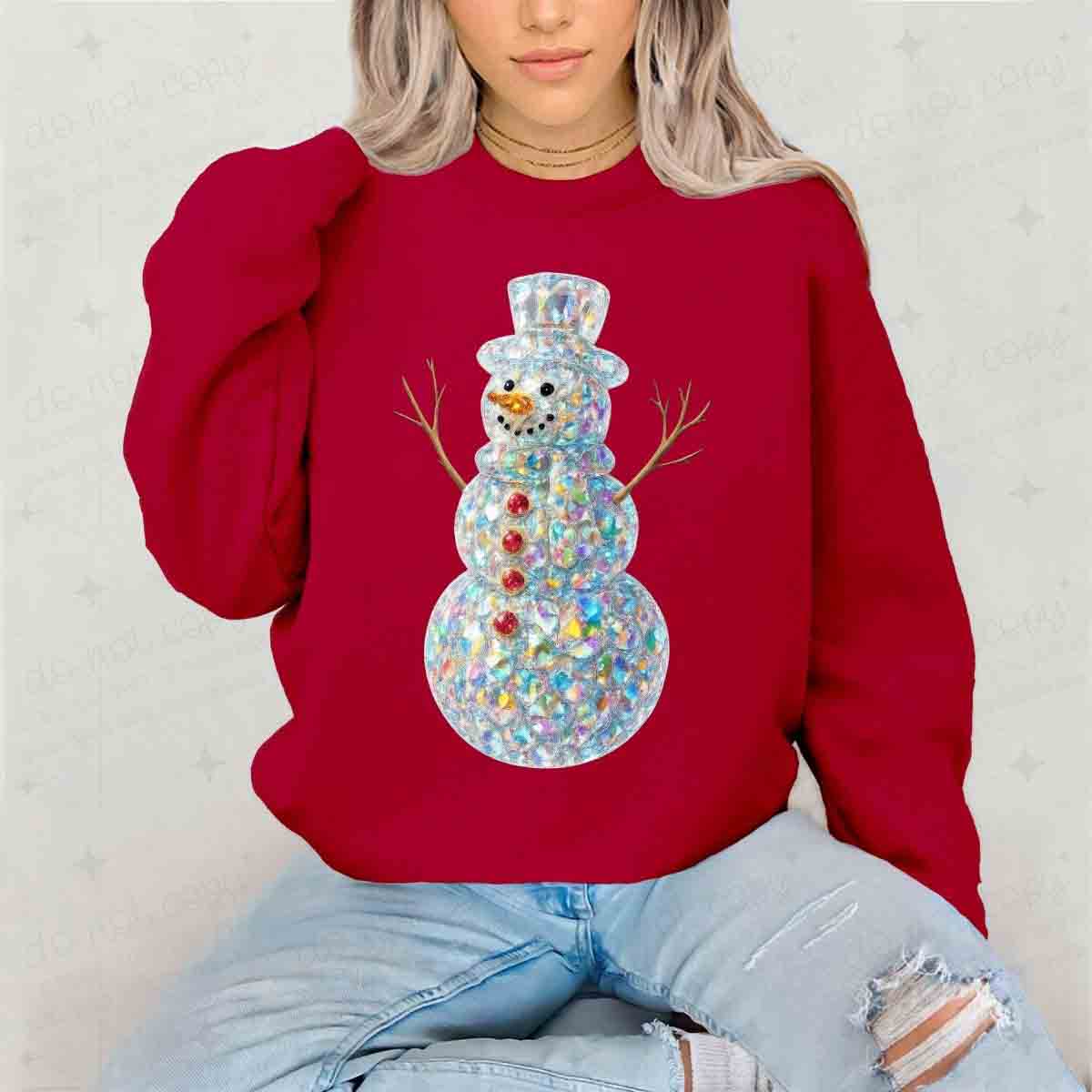 IRIDESCENT SNOWMAN - FAUX RHINESTONES - DTF TRANSFER