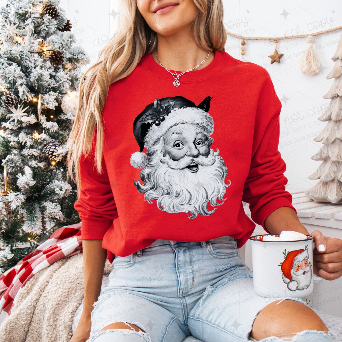 VINTAGE BLACK AND WHITE SANTA - DTF TRANSFER