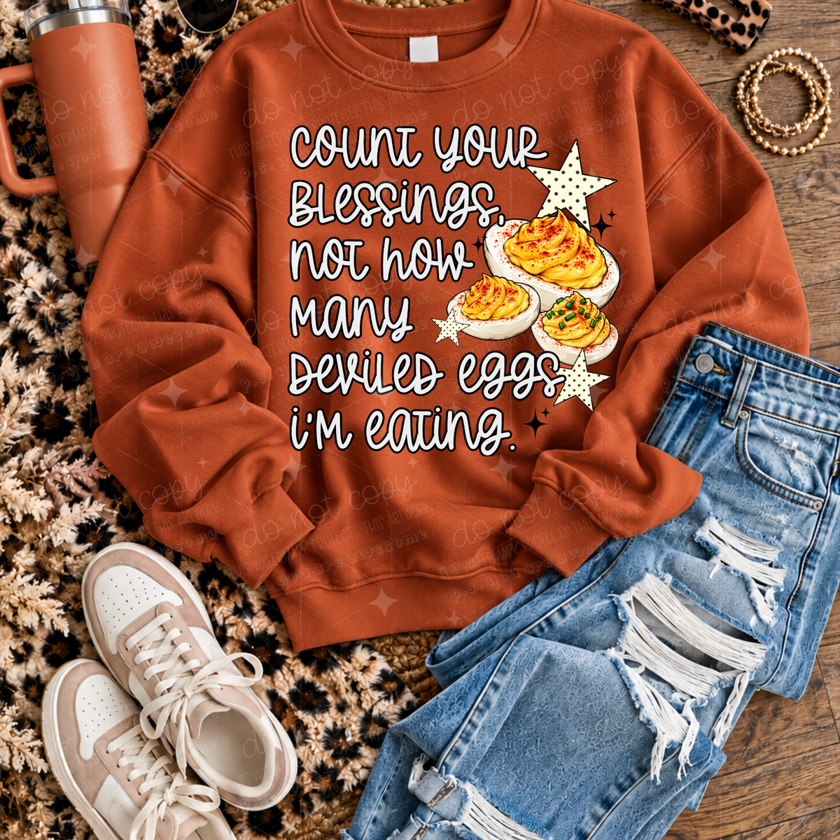 COUNT YOUR BLESSINGS NOT HOW MANY DEVILED EGGS - DTF TRANSFER