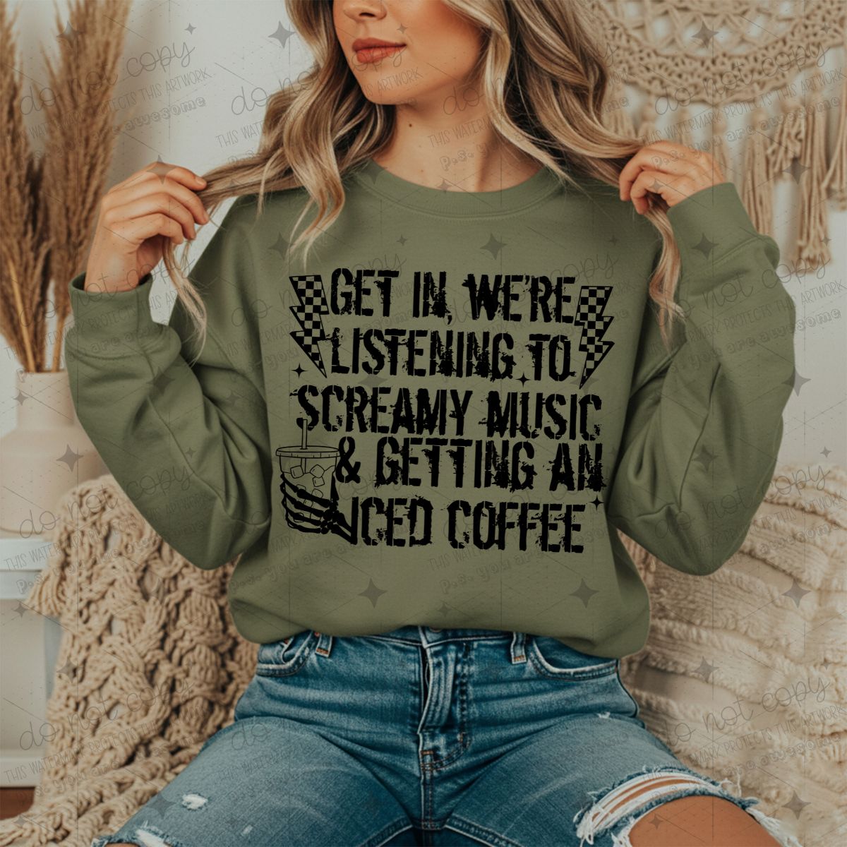 GET IN WE'RE LISTENING TO SCREAMY MUSIC & GETTING AN ICED COFFEE - DTF TRANSFER