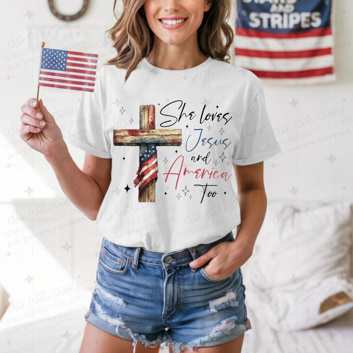 SHE LOVES JESUS AND AMERICA TOO - DTF TRANSFER