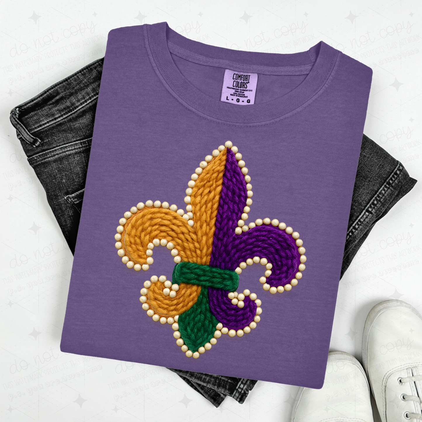 MARDI GRAS FLEUR DE LIS - FAUX YARN - DTF TRANSFER