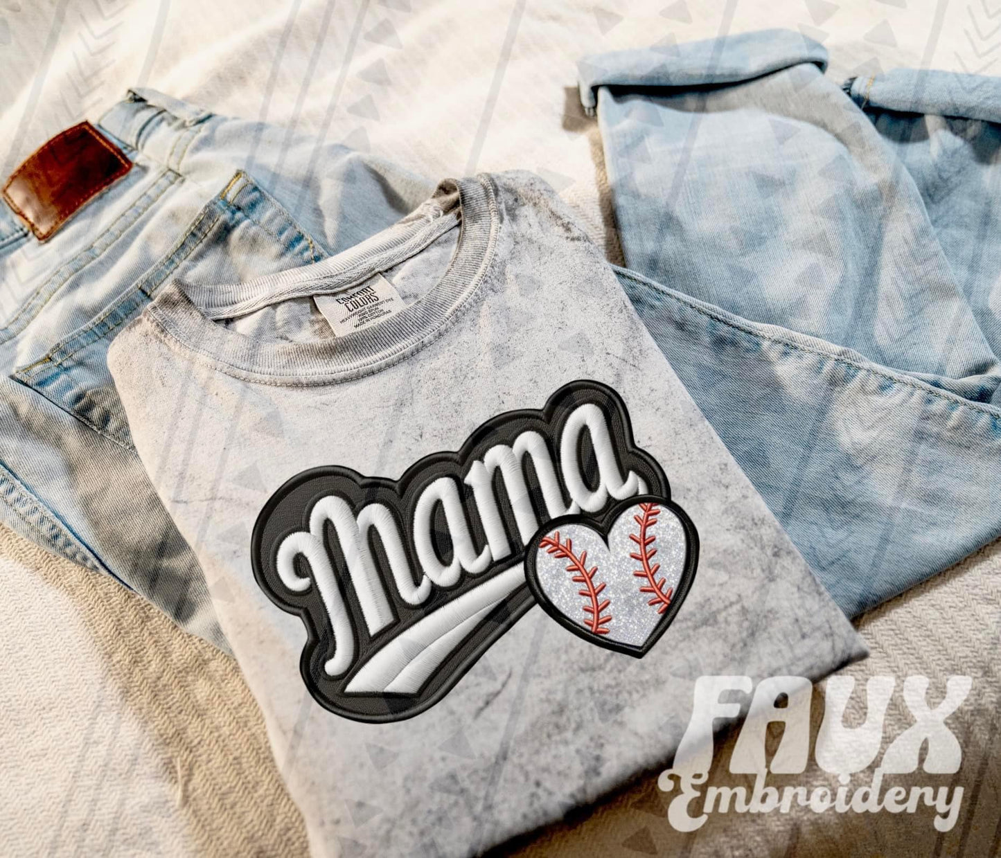 Faux Embroidered Mama Sports Patch DTF PRINT - DTF TRANSFER