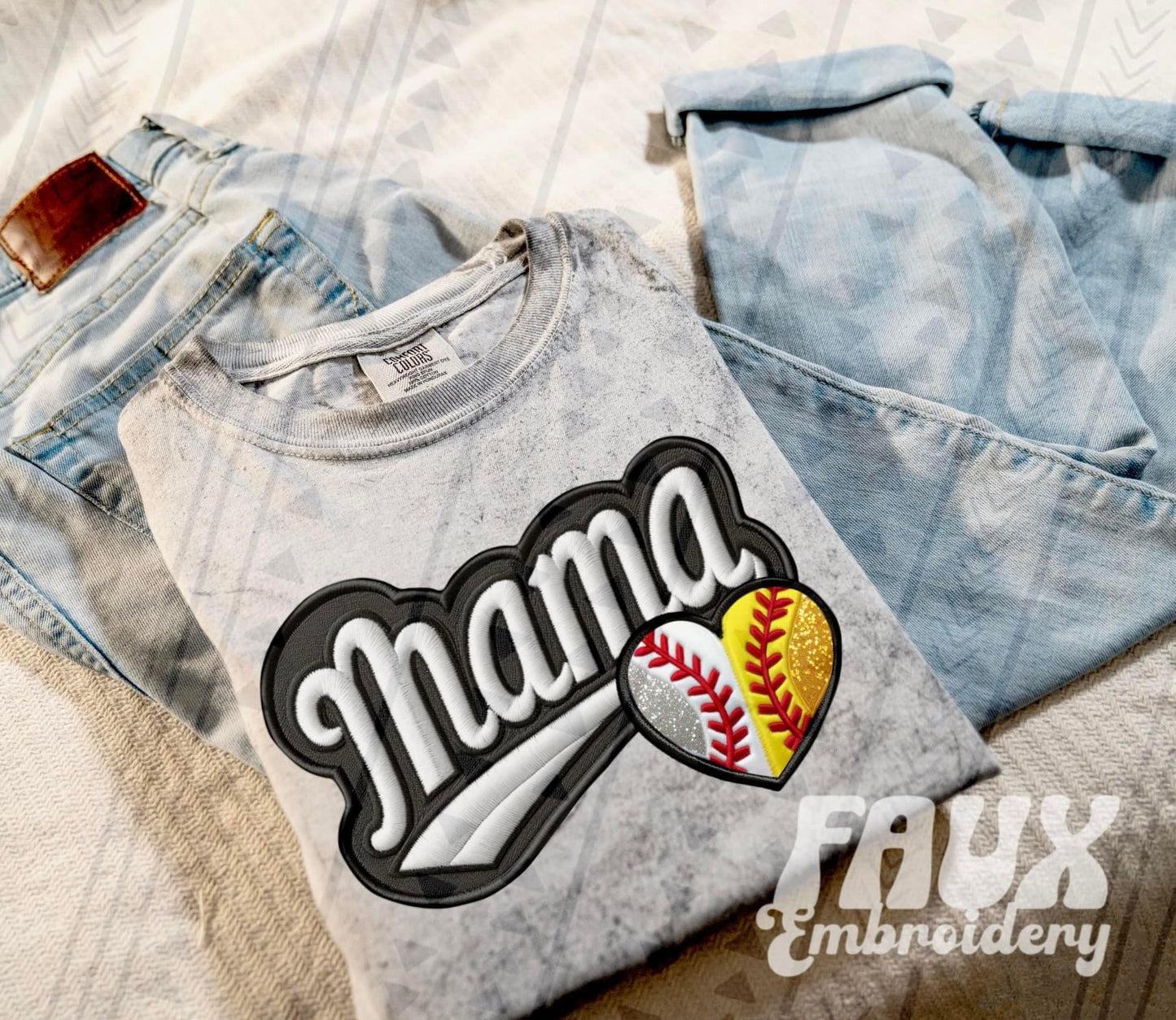 Faux Embroidered Mama Sports Patch DTF PRINT - DTF TRANSFER
