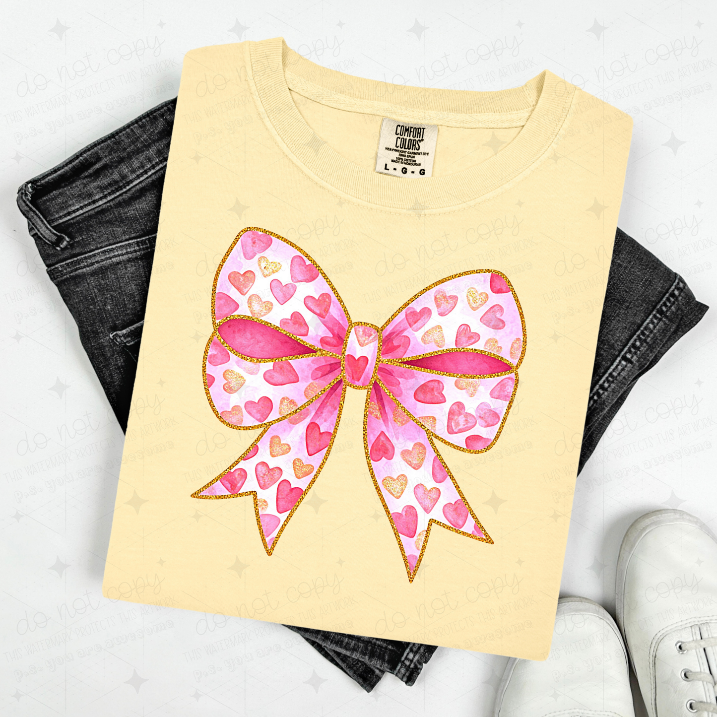 COQUETTE WATERCOLOR BOW WITH HEARTS - DTF TRANSFER