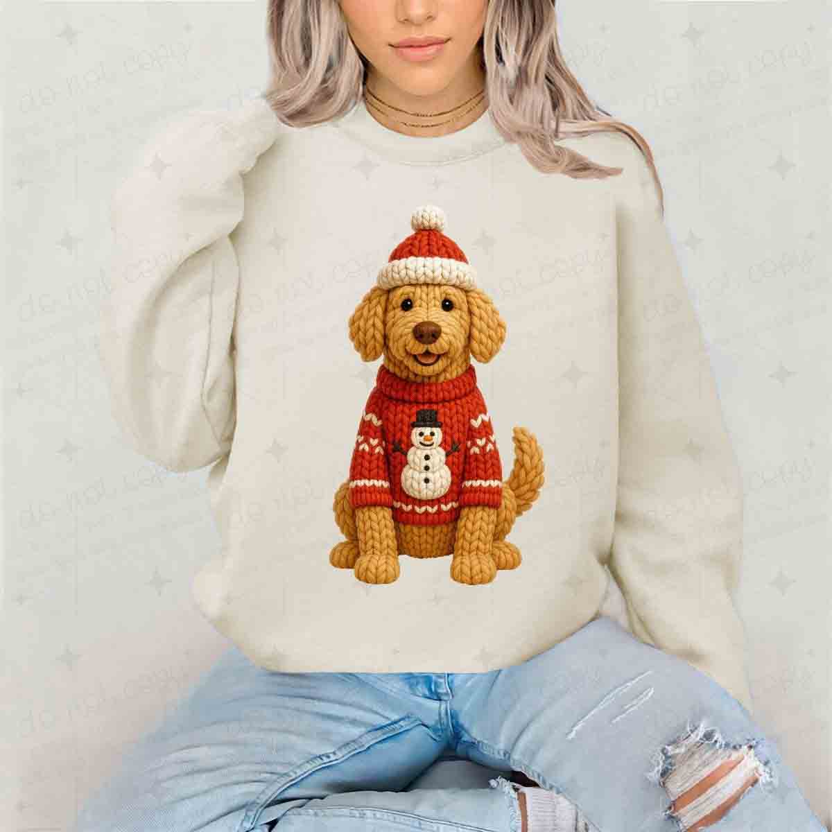 CHRISTMAS LABRADOODLE - FAUX YARN - DTF TRANSFER