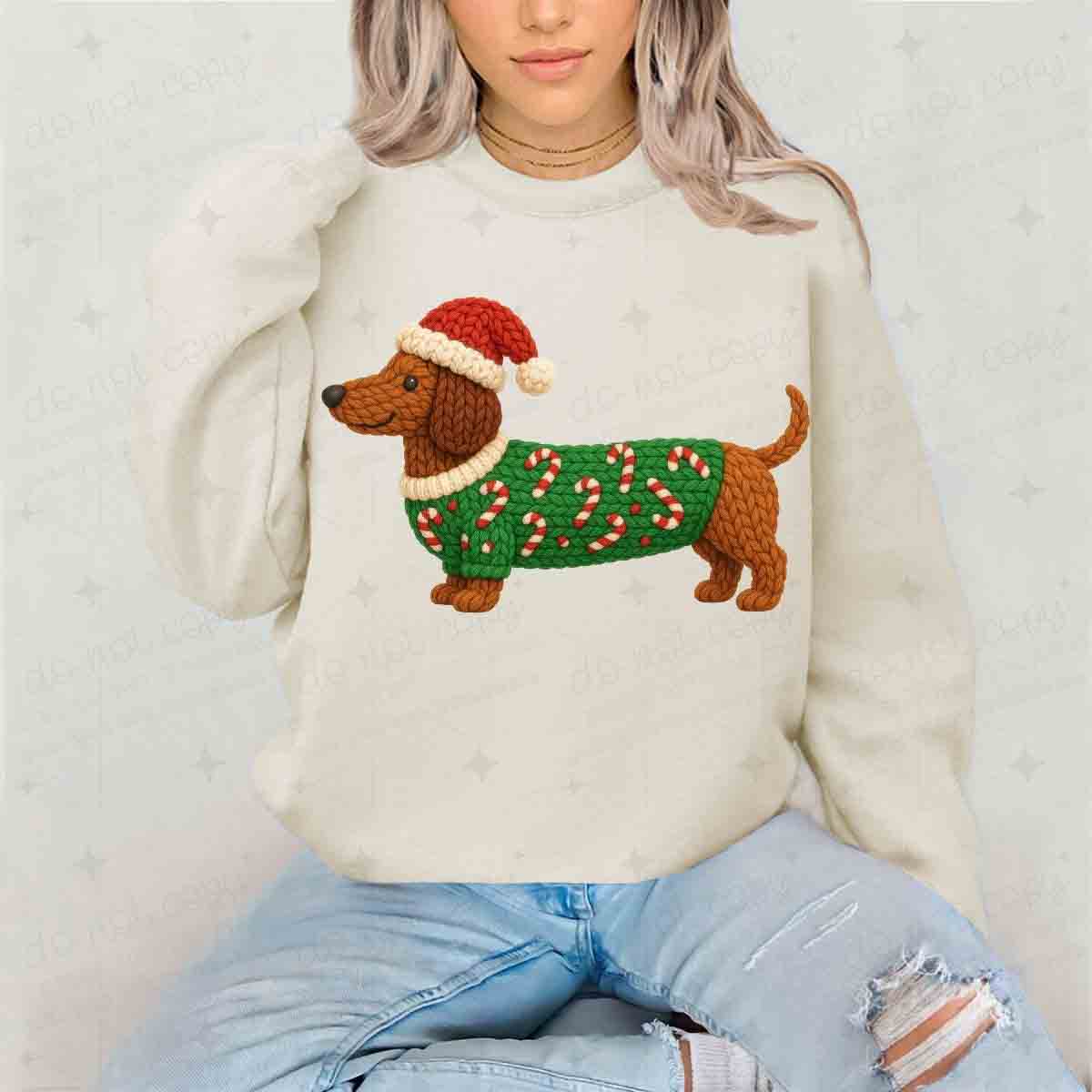 CHRISTMAS DACHSHUND - FAUX YARN - DTF TRANSFER