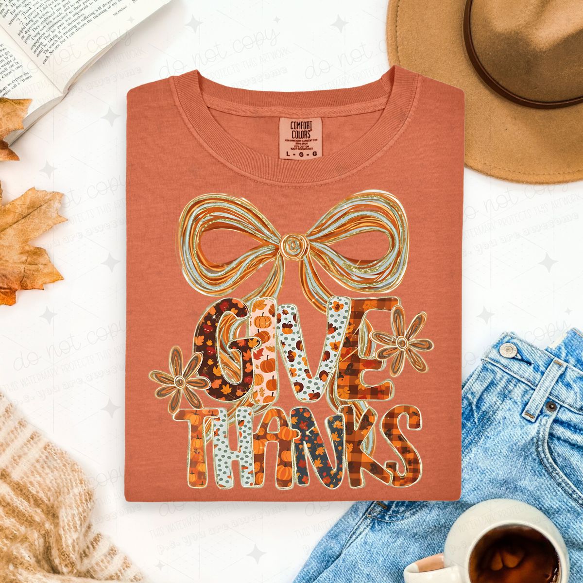 COQUETTE GIVE THANKS - FAUX GLITTER - DTF TRANSFER