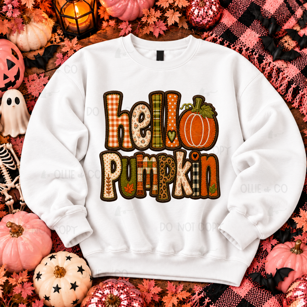 HELLO PUMPKIN - FAUX EMBROIDERY - DTF TRANSFER