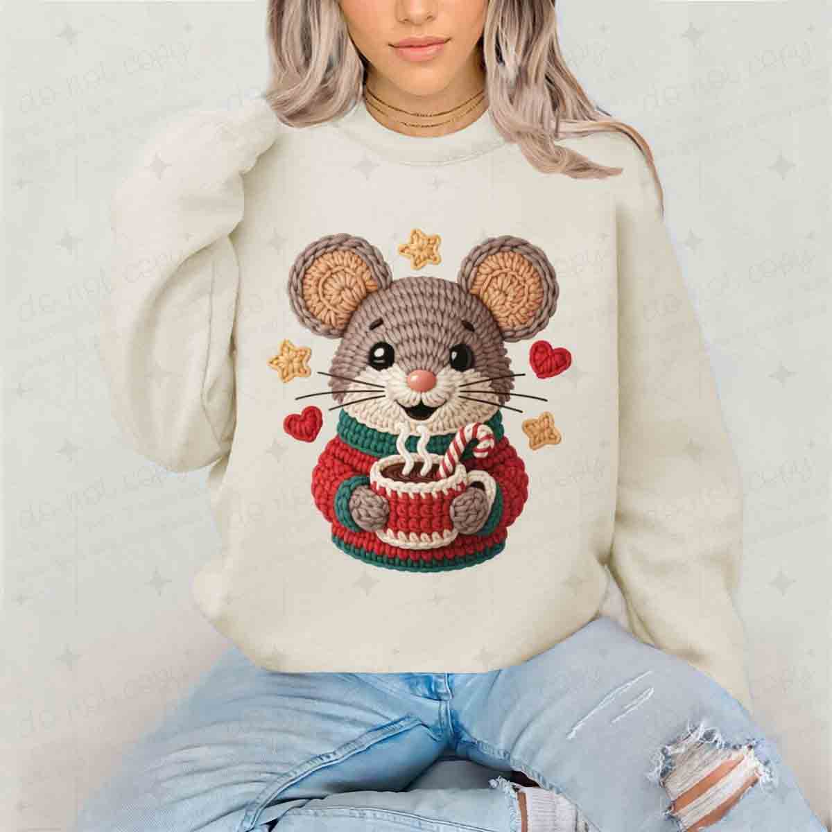 CHRISTMAS COCOA MOUSE - FAUX YARN - DTF TRANSFER