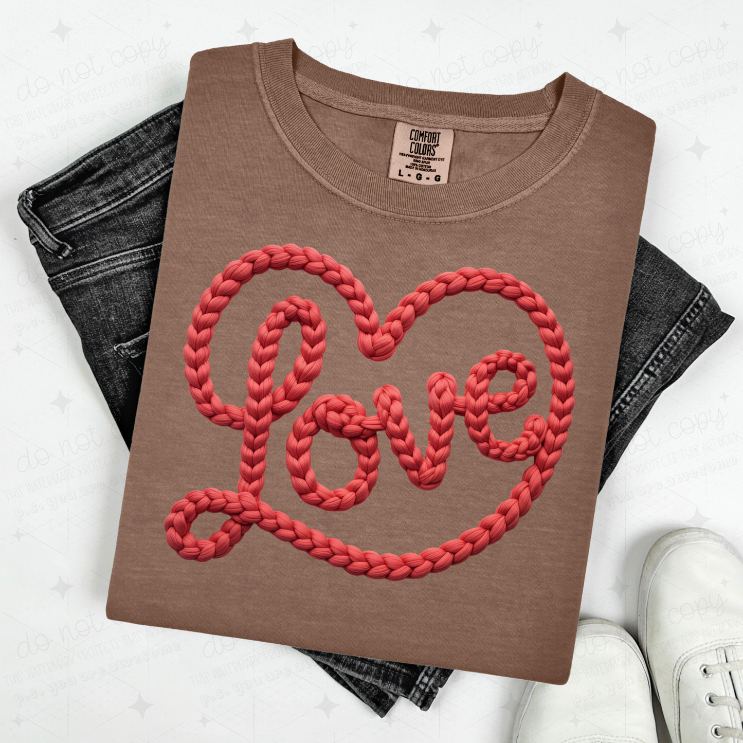 BRAIDED YARN LOVE - FAUX YARN - DTF TRANSFER