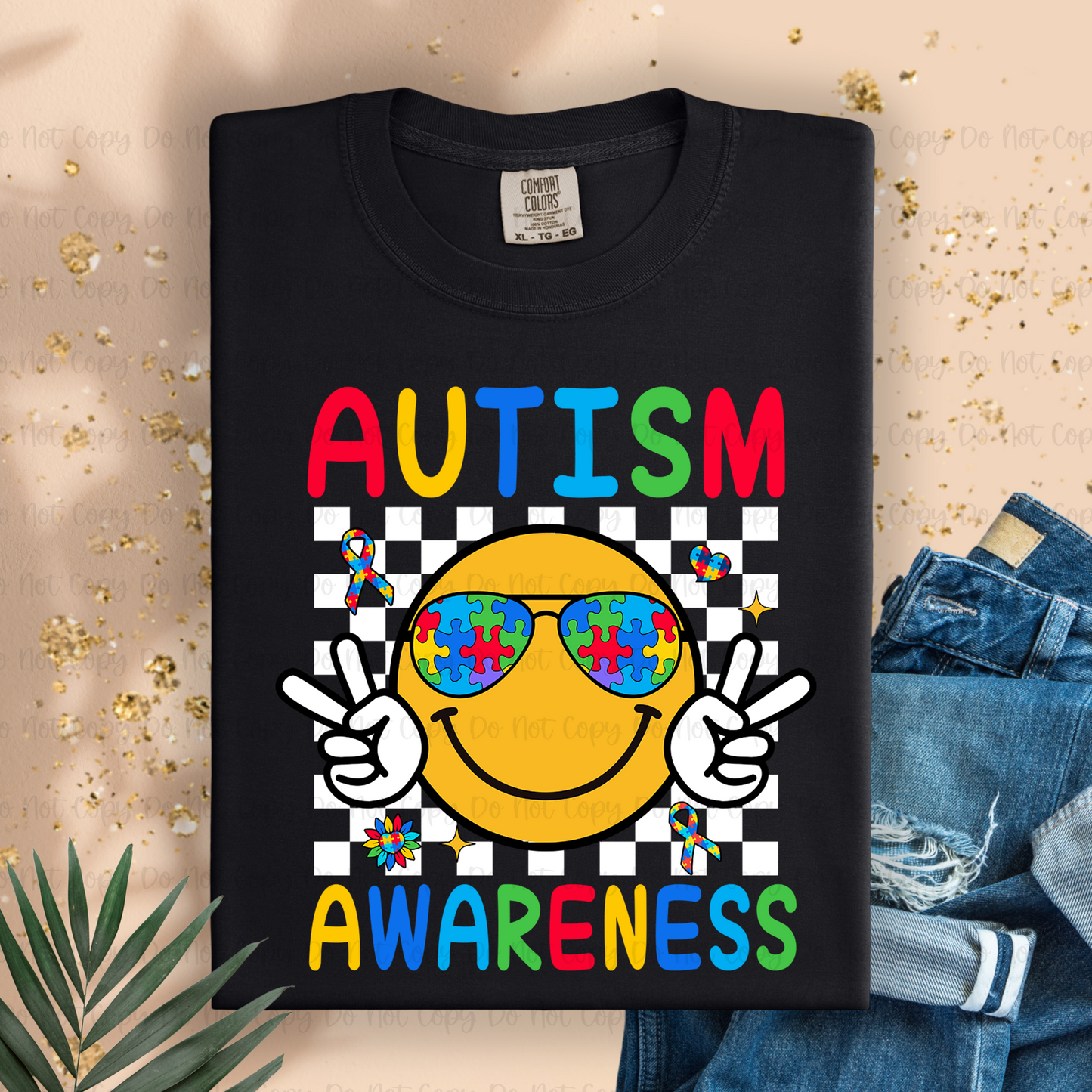 AUTISM AWARENESS CHECKER WHITE - DTF TRANSFER