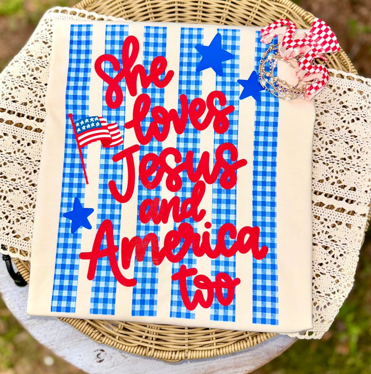 SHE LOVES JESUS AND AMERICA TOO - DTF TRANSFER