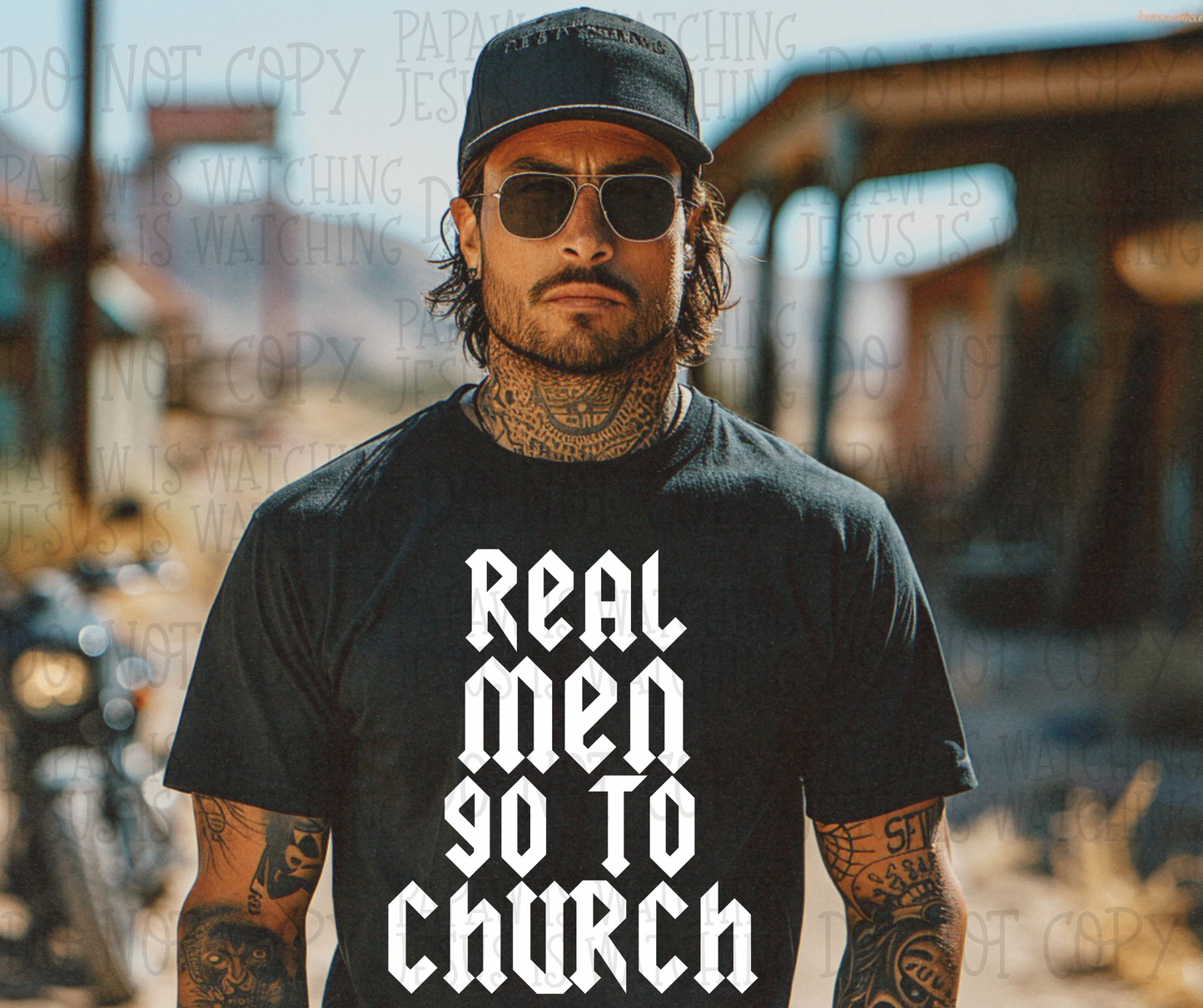 REAL MEN GO TO CHURCH WHITE - DTF TRANSFER
