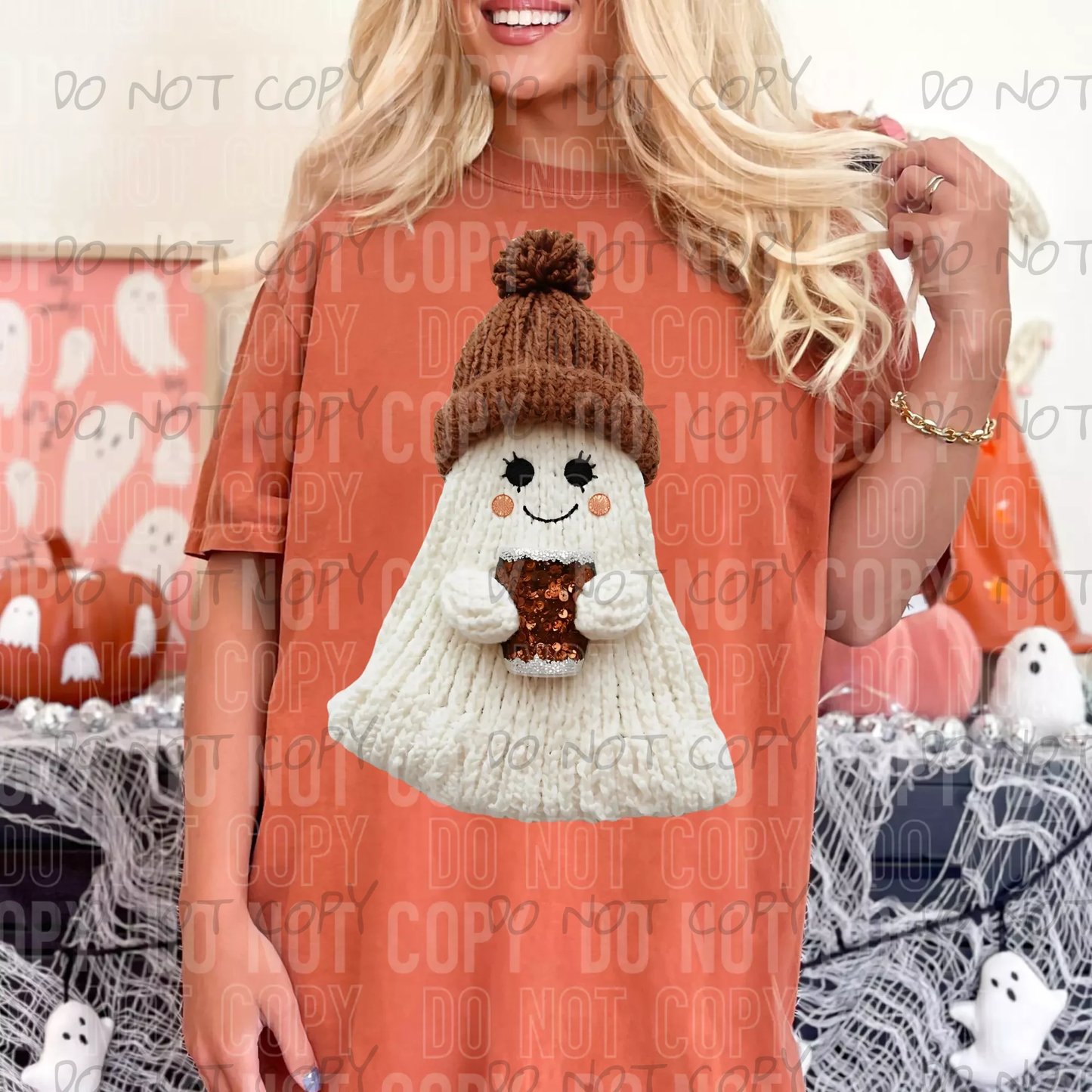 GHOST COFFEE BROWN HAT FAUX YARN - DTF TRANSFER