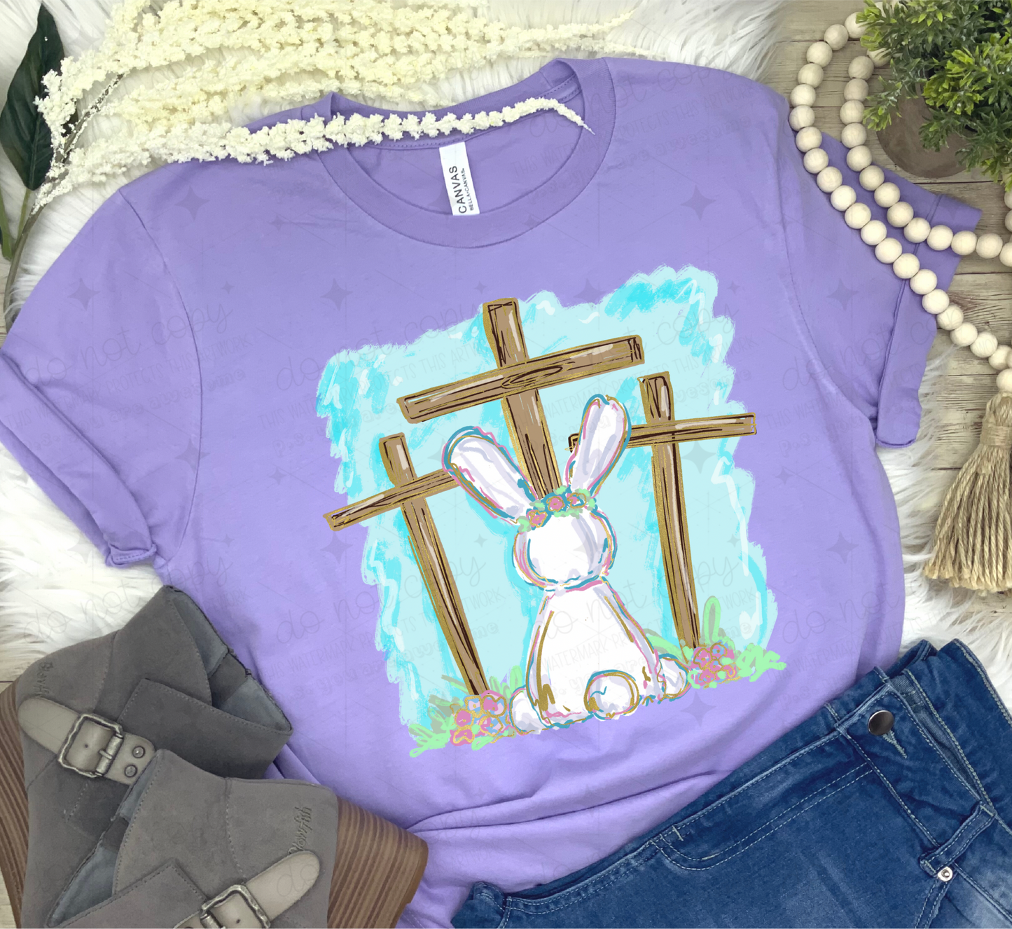 THREE CROSSES W/ BUNNY - DTF TRANSFER