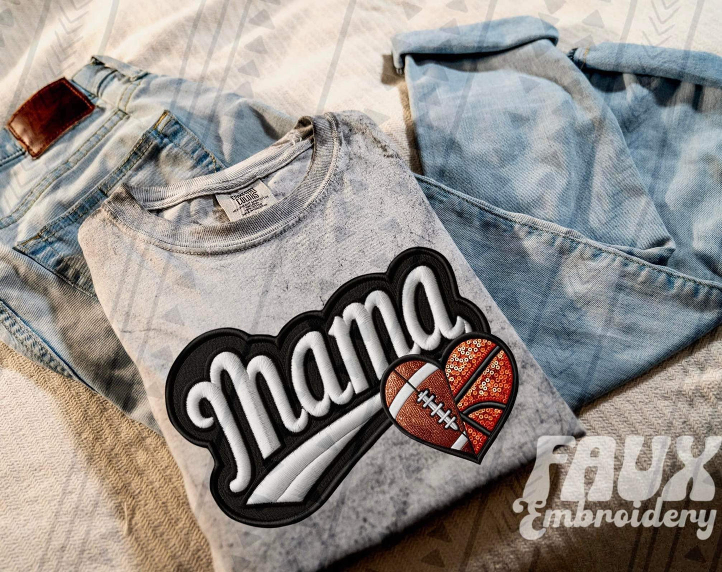 Faux Embroidered Mama Sports Patch DTF PRINT - DTF TRANSFER