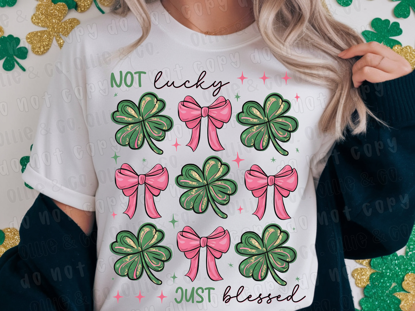 NOT LUCKY JUST BLESSED SHAMROCK BOW GRID- DTF TRANSFER