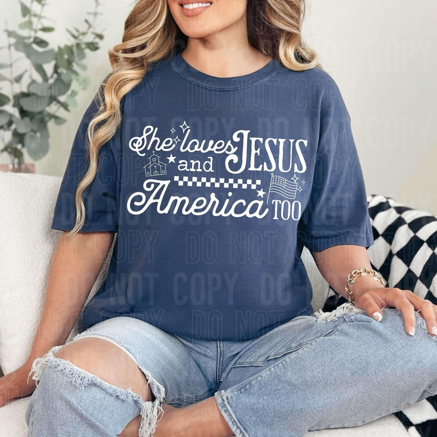 SHE LOVES JESUS AND AMERICA TOO - OLLIE & CO EXCLUSIVE - DTF TRANSFER