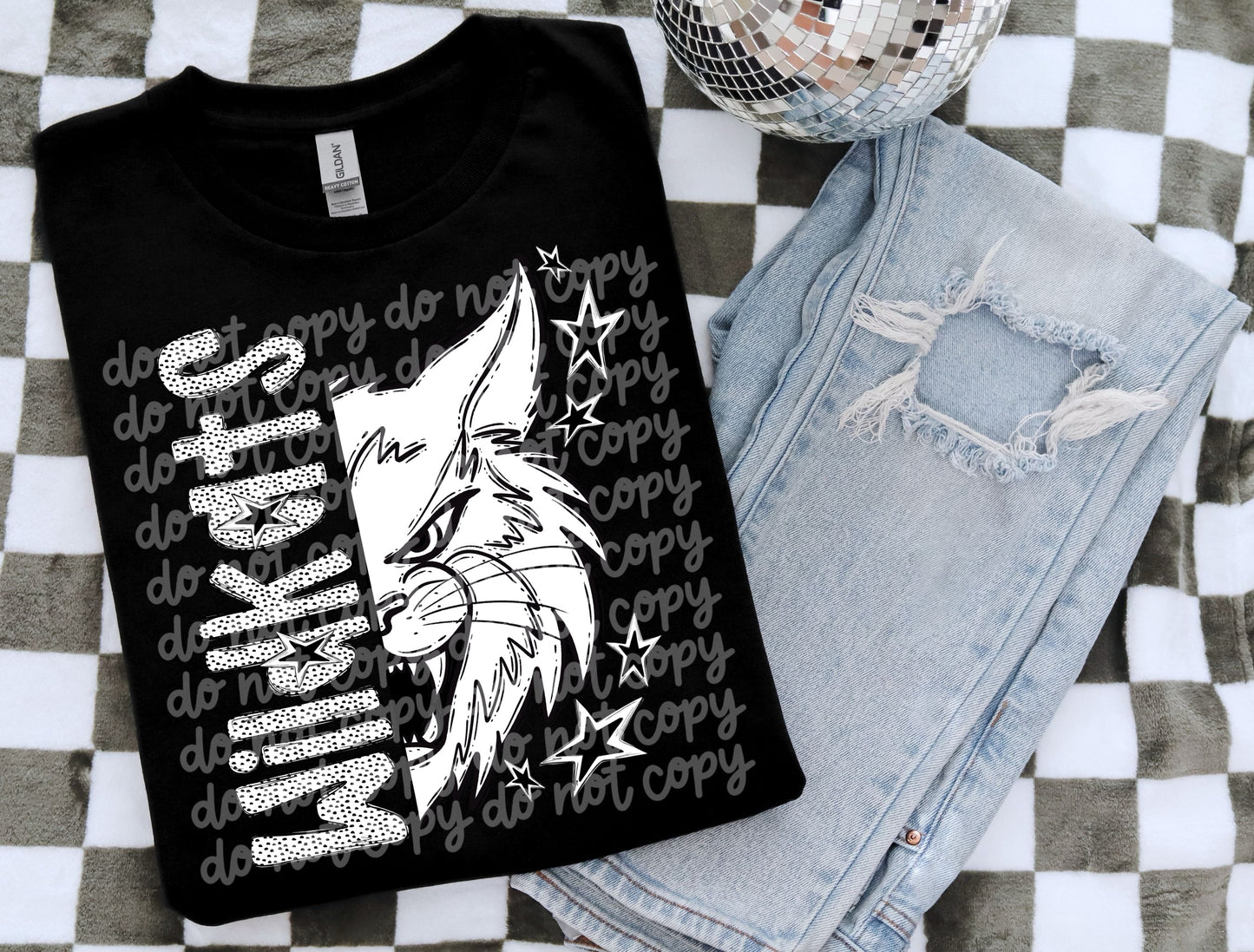 BLACK WHITE DOTTIE MASCOT - DTF TRANSFER