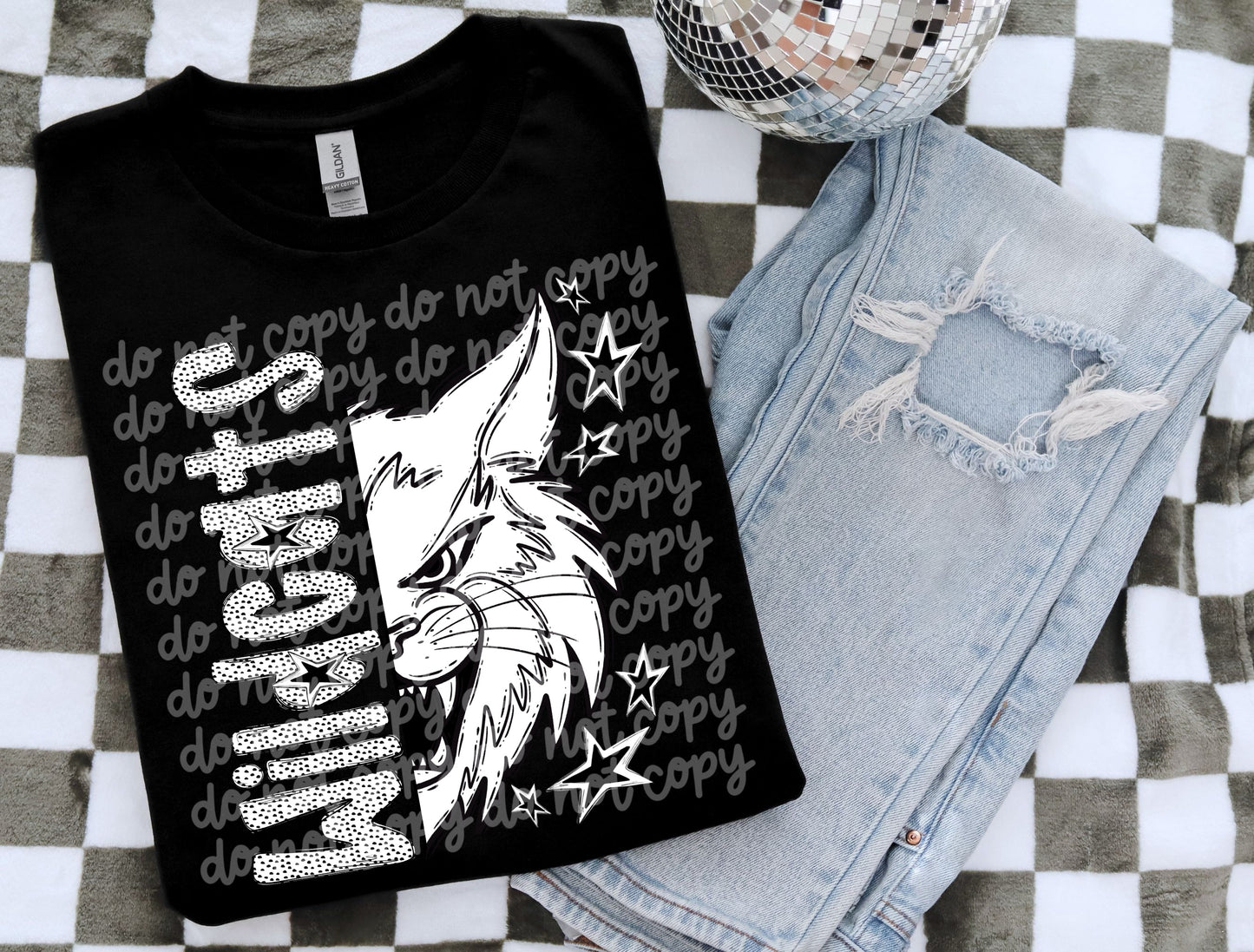 BLACK WHITE DOTTIE MASCOT - DTF TRANSFER