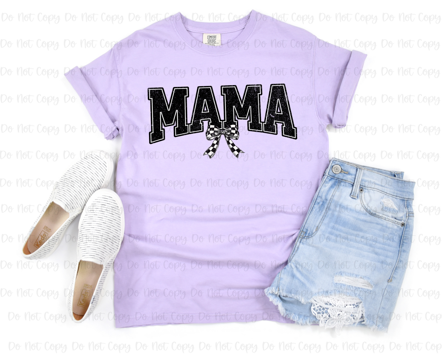 MAMA WITH CHECKERED BOW - DTF TRANSFER