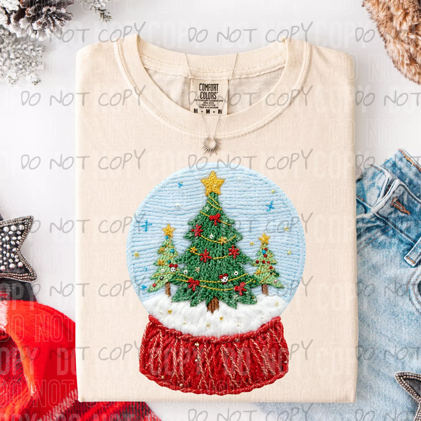 SNOW GLOBE TREE FAUX YARN - DTF TRANSFER