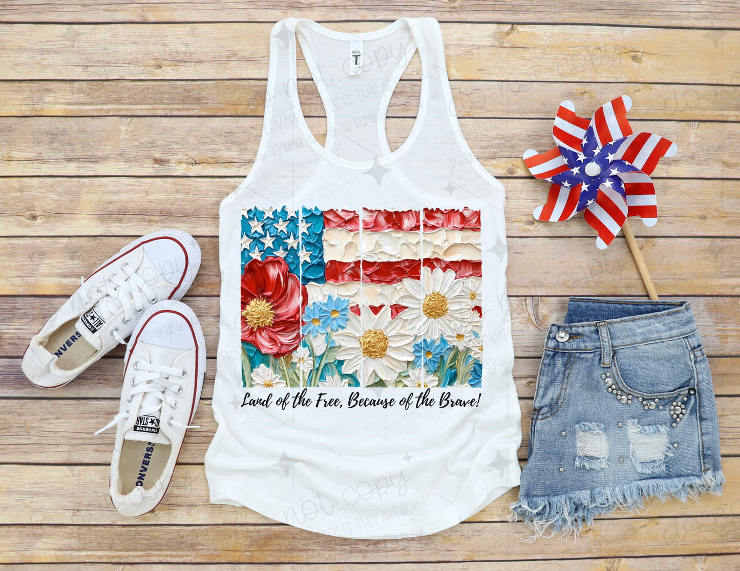 LAND OF THE FREE BECAUSE OF THE BRAVE BRUSHSTROKE- DTF TRANSFER
