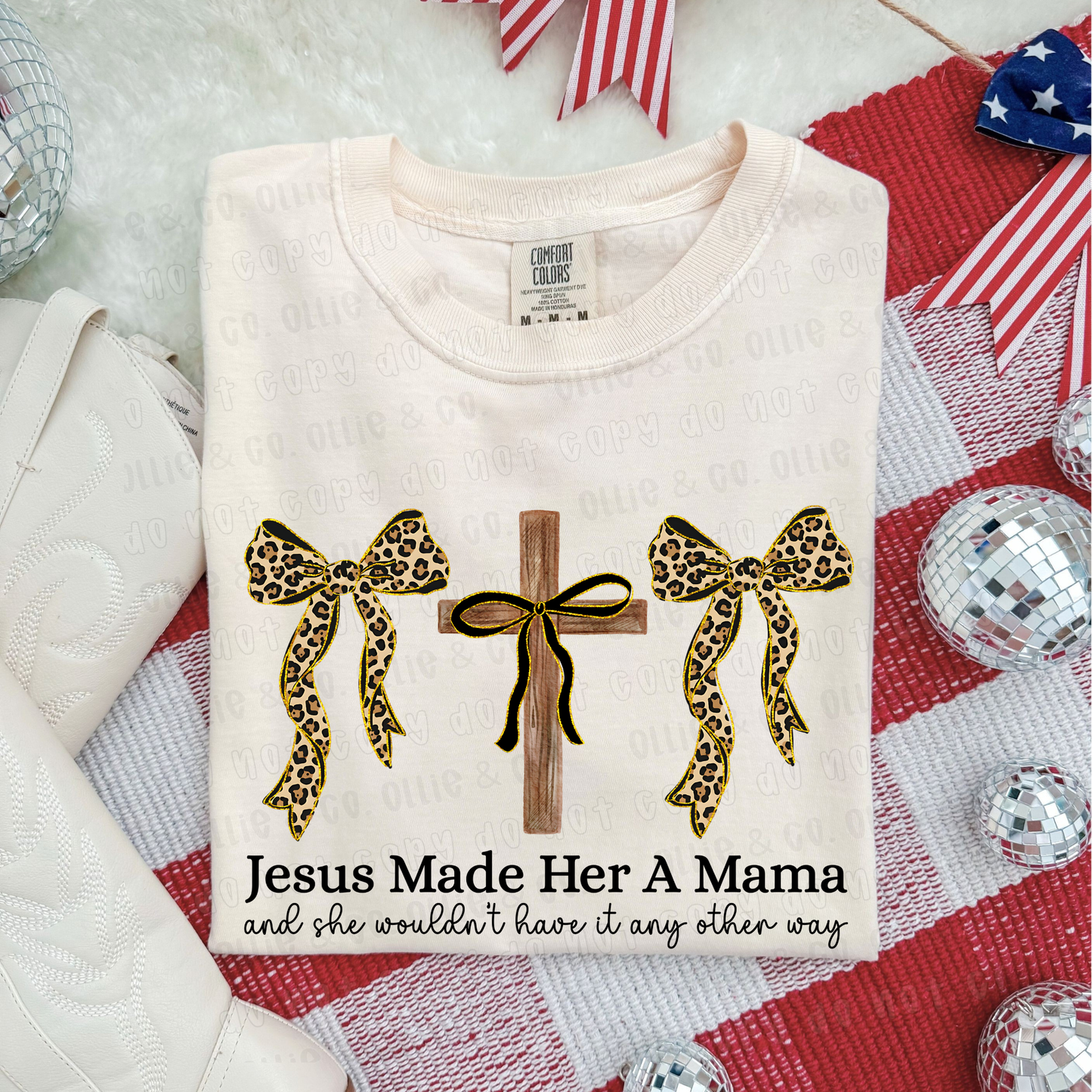 JESUS MADE HER A MAMA CHEETAH GLITTER - DTF TRANSFER