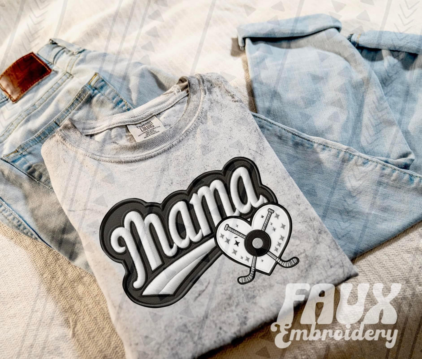 Faux Embroidered Mama Sports Patch DTF PRINT - DTF TRANSFER