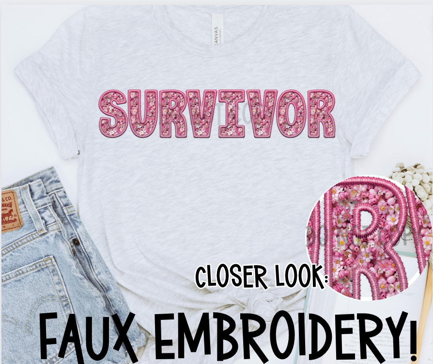 SURVIVOR - FAUX EMBROIDERY/FAUX SEQUIN - DTF TRANSFER