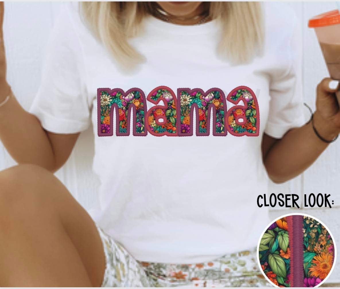 FLORAL MAMA FAUX EMBROIDERY - DTF TRANSFER