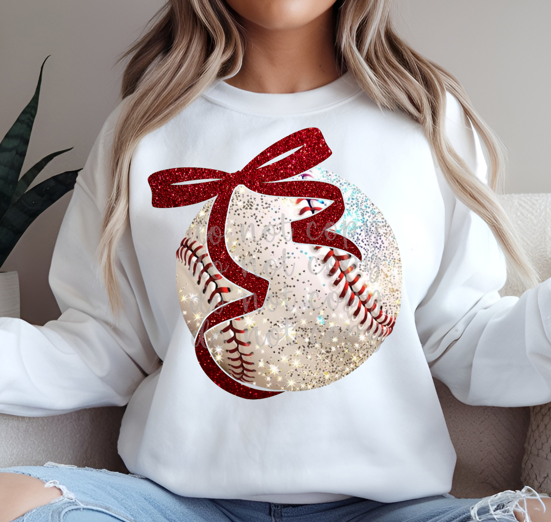 BASEBALL BOW - FAUX GLITTER - DTF TRANSFER