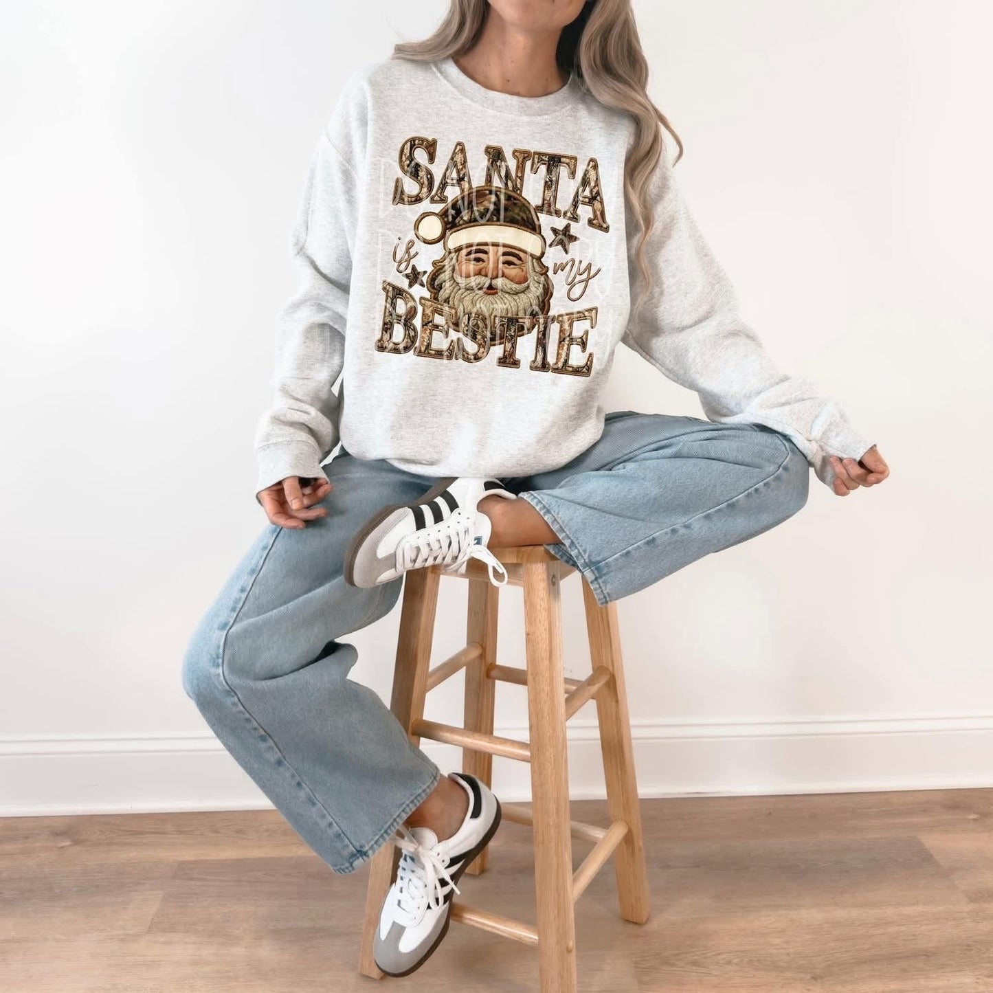 SANTA IS MY BESTIE CAMO - FAUX EMBROIDERY - DTF TRANSFER