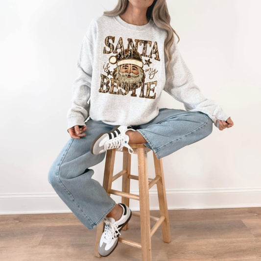 SANTA IS MY BESTIE CAMO - FAUX EMBROIDERY - DTF TRANSFER