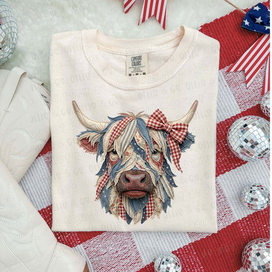 FAUX PATCHWORK HIGHLAND COW  - DTF TRANSFER