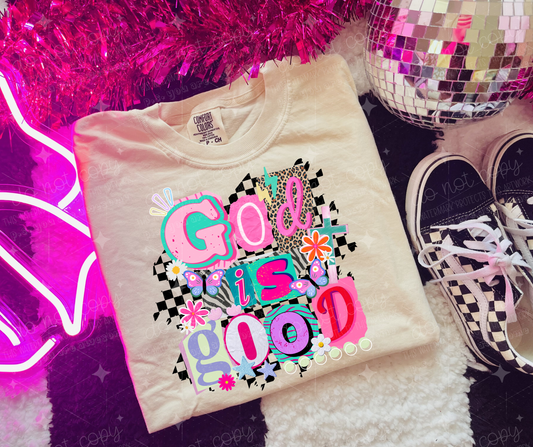GOD IS GOOD CHECKERED BACKGROUND - DTF TRANSFER