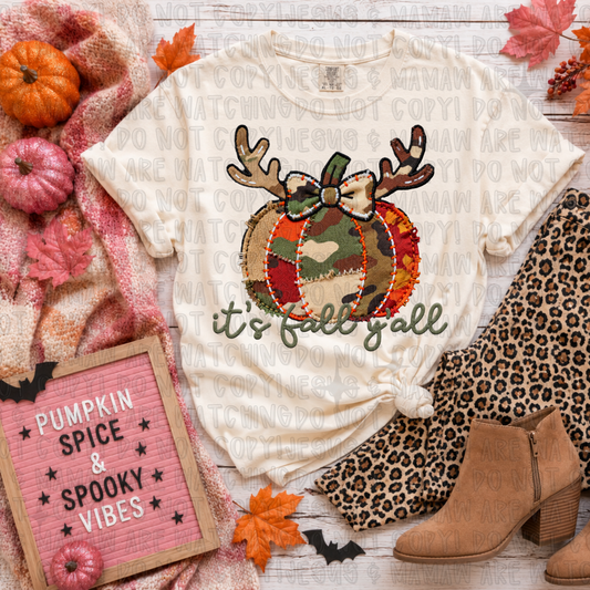 IT'S FALL Y'ALL PUMPKIN WITH ANTLERS - DTF TRANSFER