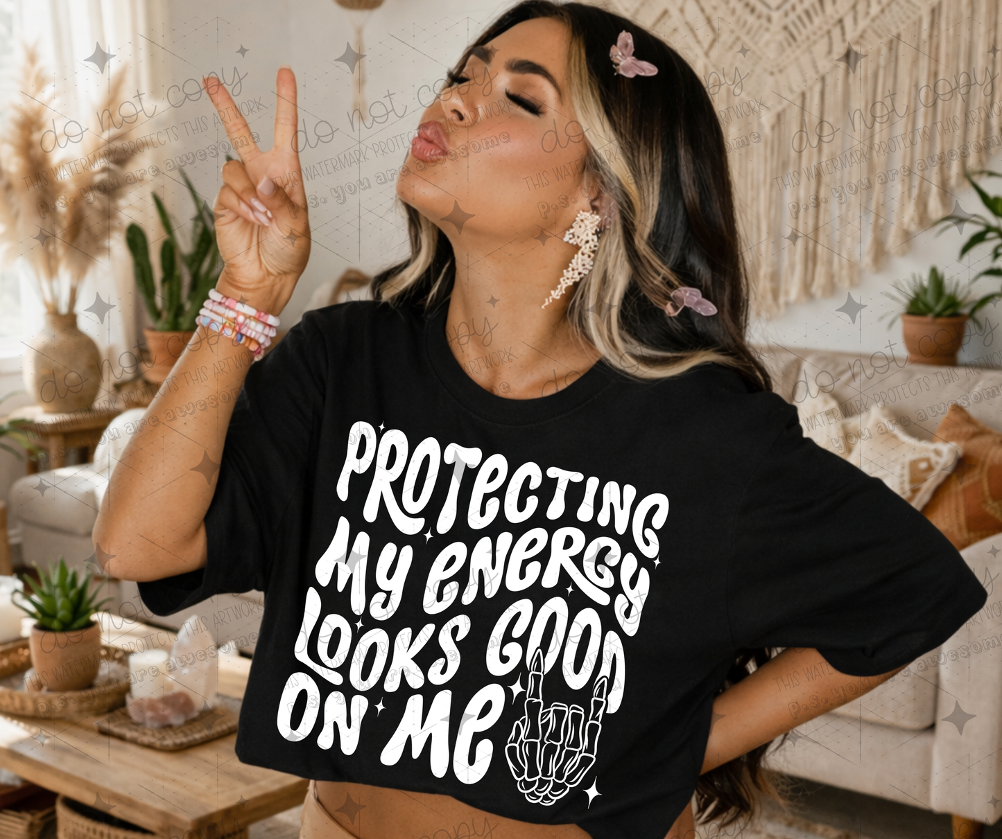 PROTECTING MY ENERGY LOOKS GOOD ON ME WHITE - DTF TRANSFER