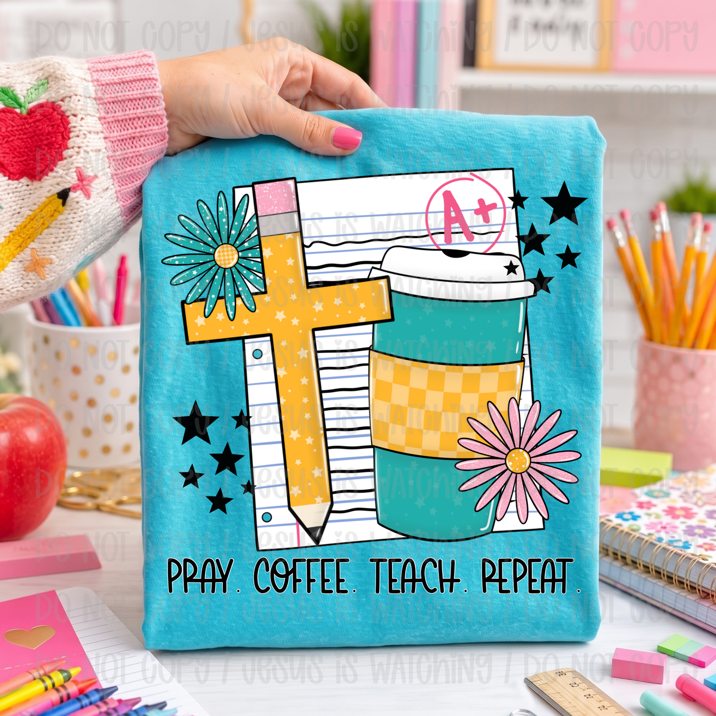 PRAY COFFEE TEACH REPEAT - DTF TRANSFER