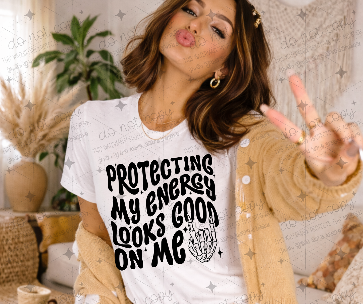 PROTECTING MY ENERGY LOOKS GOOD ON ME BLACK - DTF TRANSFER