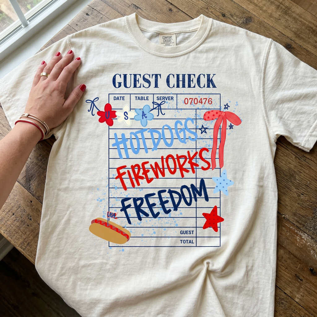 HOTDOGS FIREWORKS FREEDOM GUEST CHECK BOWS - DTF TRANSFER