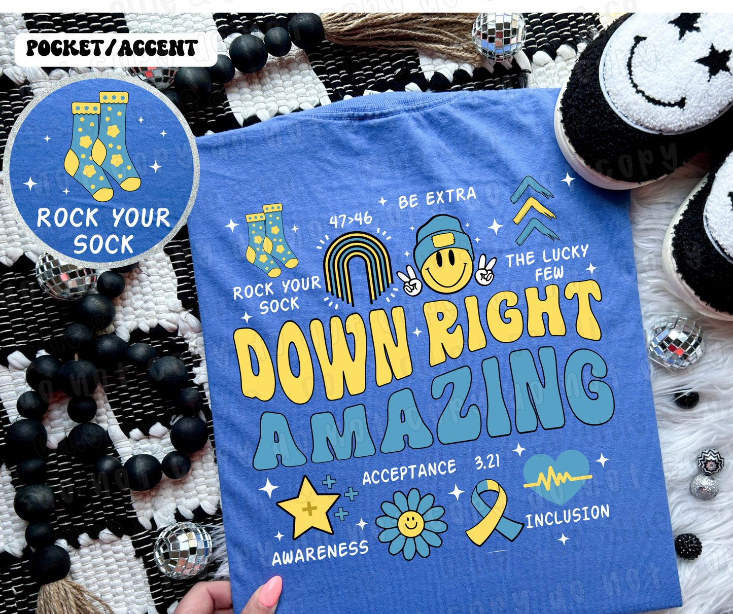 DOWN RIGHT AMAZING WHITE - FRONT+BACK - DTF TRANSFER