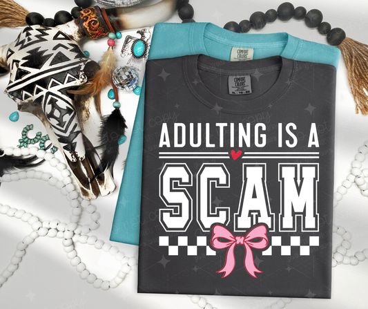 ADULTING IS A SCAM WHITE - DTF TRANSFER