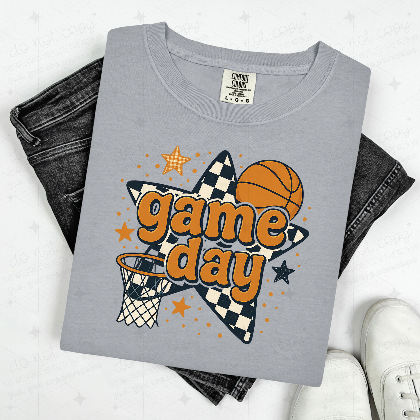 GAME DAY BASKETBALL CHECKERED STAR - DTF TRANSFER