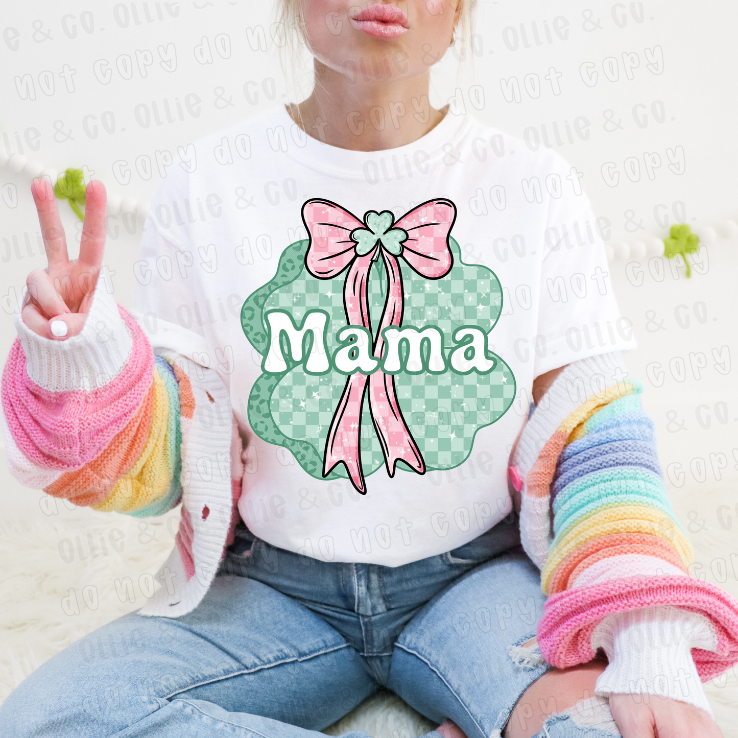 MAMA CLOVER BIG BOW - DTF TRANSFER